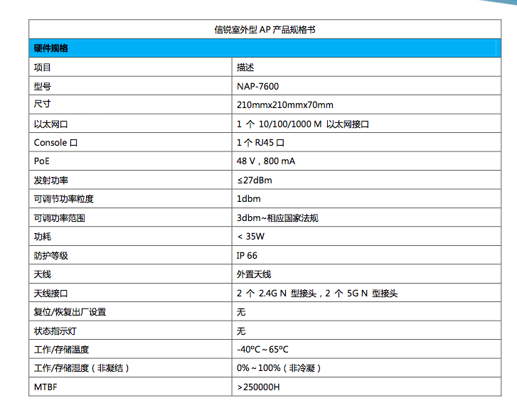 信銳 NAP-7600規(guī)格1